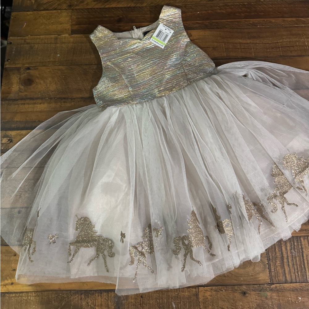 NWT metallic and tool unicorn dress made by pink and violet size 4 t